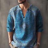 Hearujoy Vintag Flower Print Men's Shirt  Spring Autumn Long sleeve V-neck Pullover Tops Fashion 3D Pattern Casual Shirts Streetwear